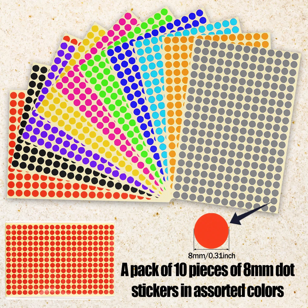 Colorful Self-Adhesive Round Stickers - 10 Vibrant Shades