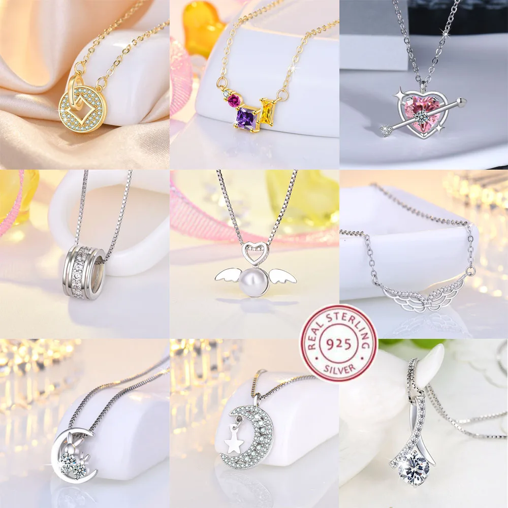 Silver Pendant 925 Sterling Silver Moon Necklace Pendant Zircon For Women Fashion Exquisite Student Girlfriend Jewelry Accessories Heart Gift