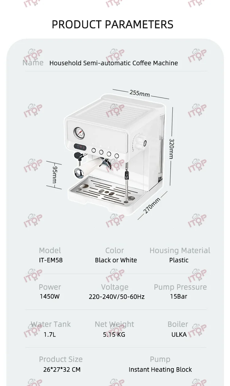 ITOP EM58 9Bar Espresso Machine Semi-automatic Coffee Machine ULKA Pump with PID Temperature Control Household Coffee Maker 220V