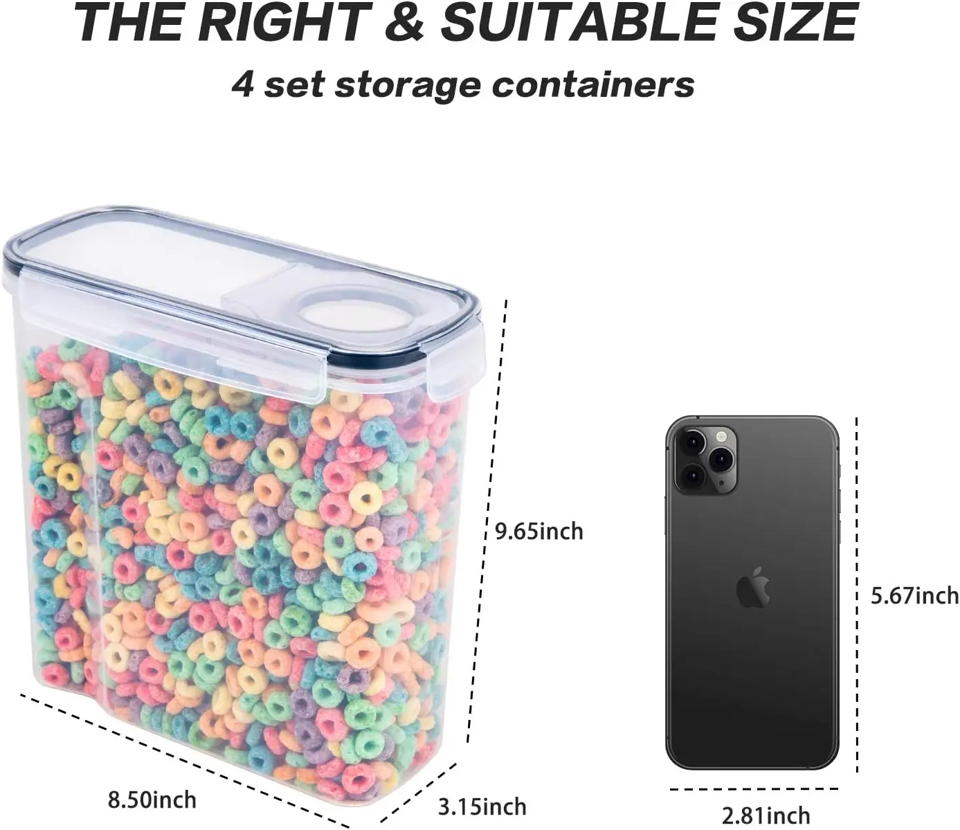 Cereal Containers Storage Set-4 Piece Airtight Large Food Storage Containers(135.2oz), BPA Free Dispenser Plastic Cereal Stora