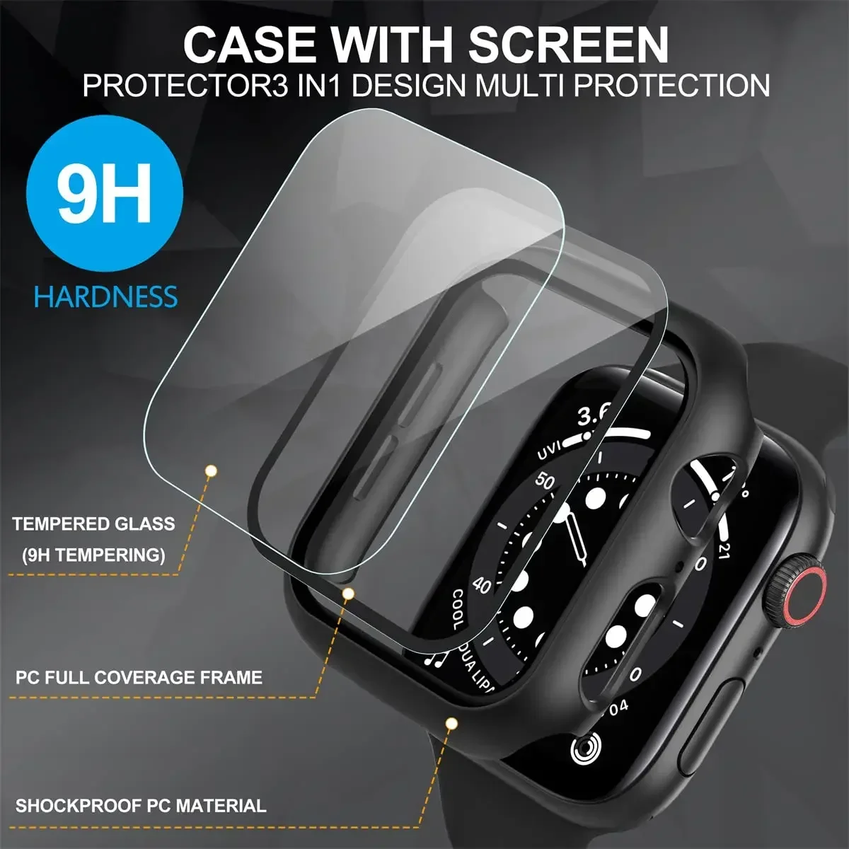 Enhanced Apple Watch Protective Case with Tempered Glass Screen Cover