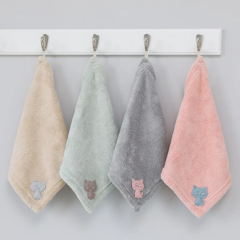 Hand Towel 1Pc 25x25cm Small Square Cartoon Animal Hand Towel Wall Hanging Super Absorbent Kitchen Coral Fleece Dishcloth