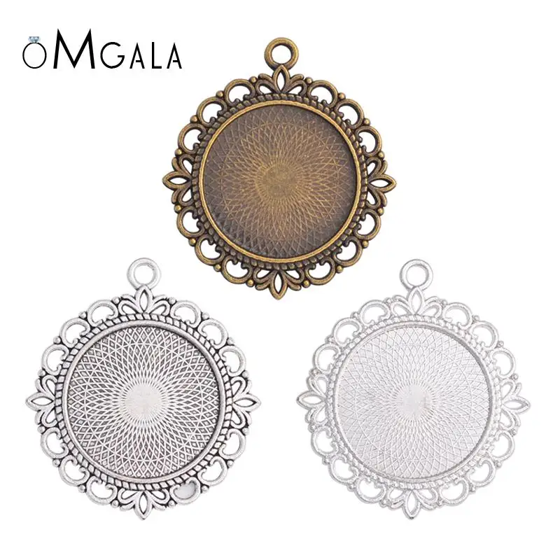

10PCS 25mm Laciness Cabochon Pendant Base Setting Alloy Charm Jewelry Making For DIY Pendant Necklace Keychains jewellery Crafts