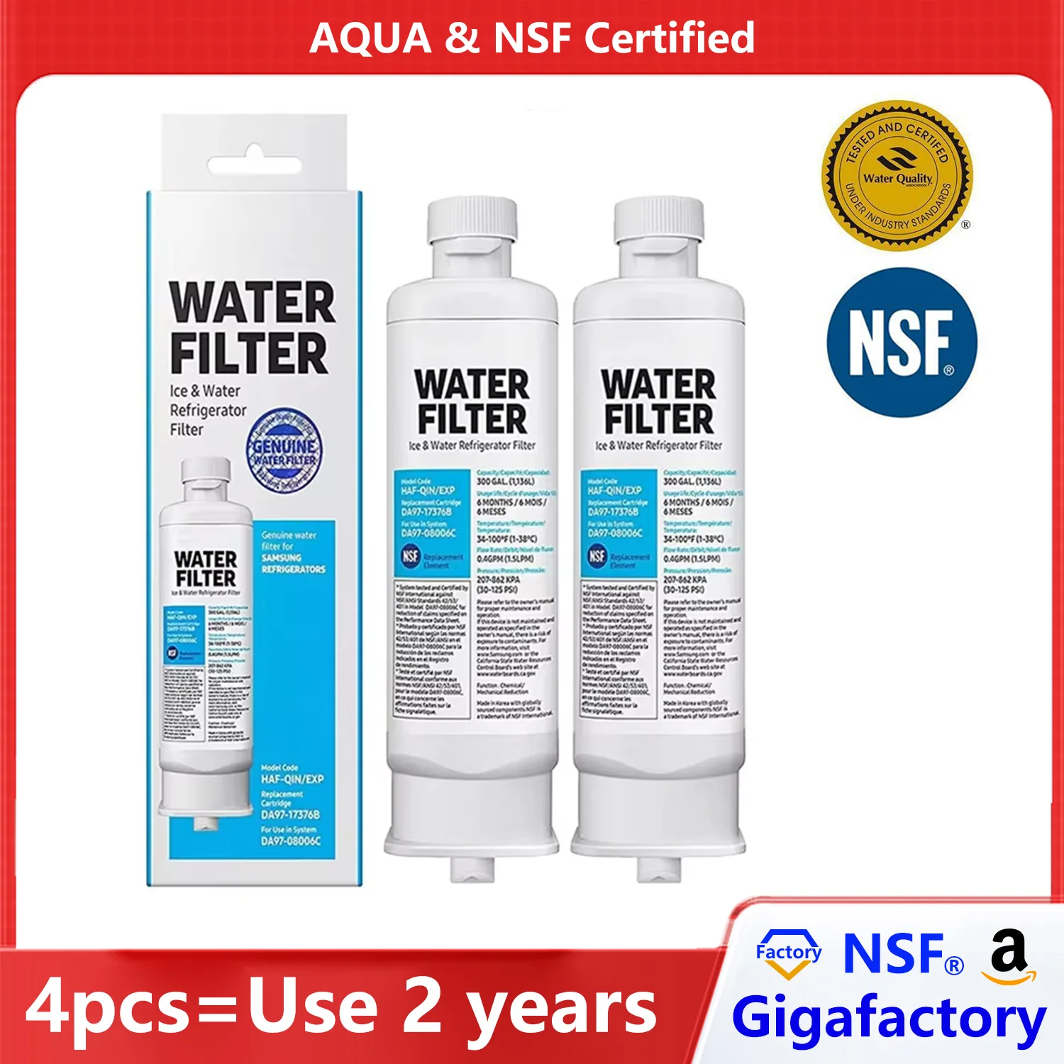 Genuine DA97-17376B Refrigerator Water Filter, NSF Certified Brand, HAF-QIN, EXP, DA97-08006C, RF23M8070SG, RF23M8070SR