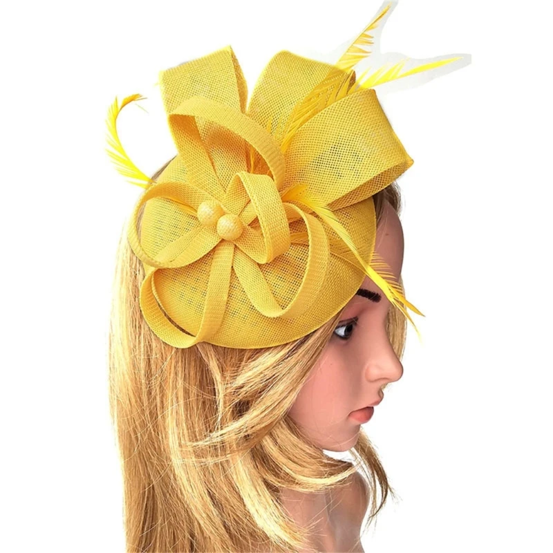 

Feather Flower Hair Pin for Tea Party Women Fascinator Cap Mesh Hair Clip