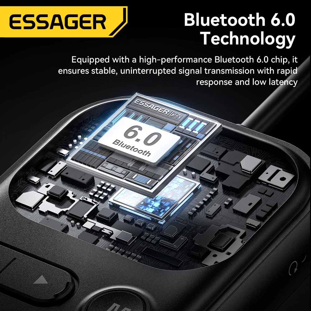 Essager 블루투스 6.0 오디오 송신기 수신기 2 IN 1 RT/TX 어댑터 3.5MM 마이크 LCD 디스플레이 포함 스피커 자동차 TV PC 비행기용