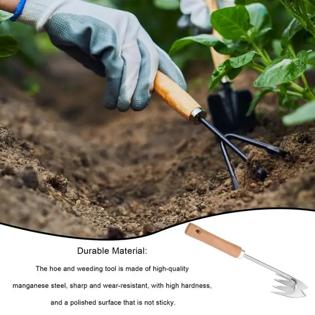 Gyomirtó Kézi Szerszám 4 Fogak Kettős Célú Rozsdamentes Acél Fű Eltávolító Mangán Kovácsolt Gyomnövény - Image 5