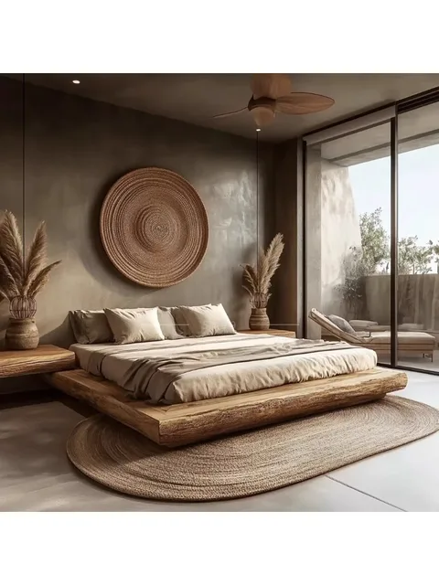 Wabi Sandy Wind Natural Edge 1.8 meters double bed, log wind solid wood bed, hotel homestay villa floor bed 2