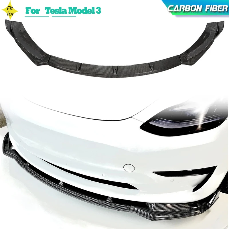 

Автомобильный передний бампер из углеродного волокна, спойлер для губ Tesla Model 3 седан 4-дверный 2018-2020, передние разветвители для губ, фартук для подбородка, комплекты кузова
