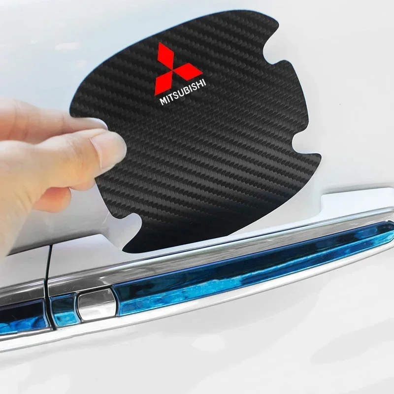Mitsubishi ASX Galant Mirage L200 EVO Triton Pajero Outlander 용 8pcs 탄소 섬유 자동차 도어 핸들 그릇 보호 스티커