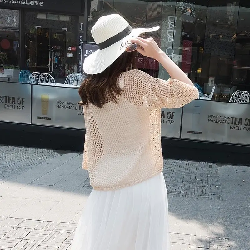 New Fashion Knitted Mesh Pullover Women Summer Autumn New Casual Ladies Elegant Hollowed Out Tops Female Cheap Wholesale