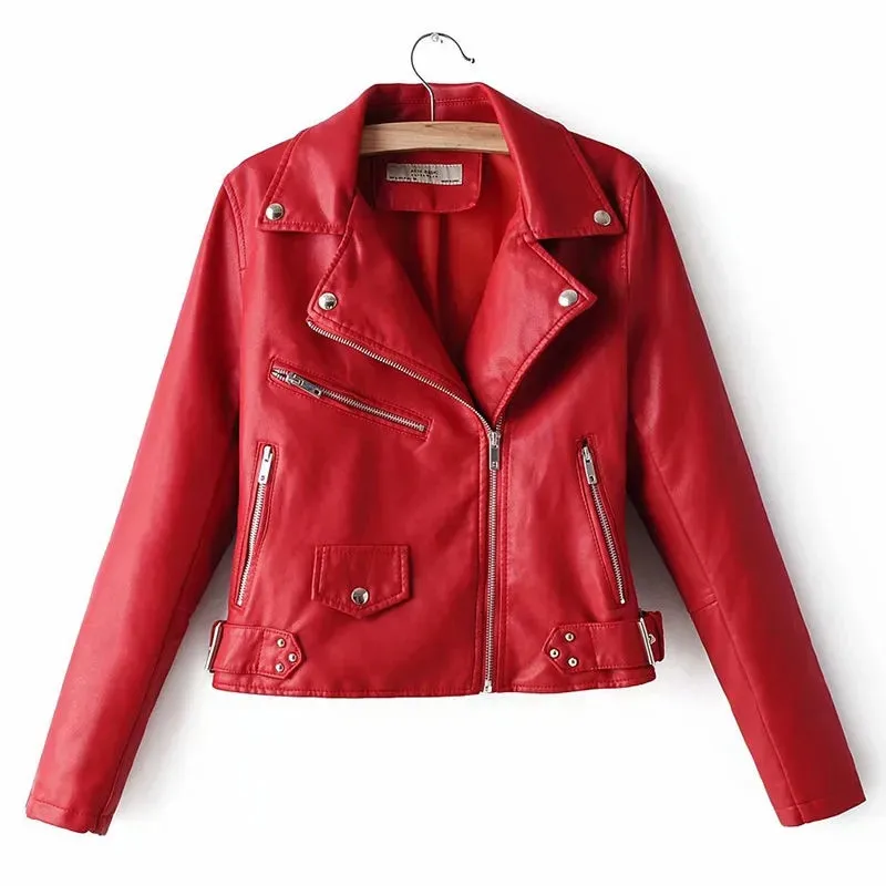 

High-End Bike Motorcycle Coat Women‘s PU Leather Jacket Tops Fashion Spring Autumn Short Casual Zipper Outerwear Female 2023