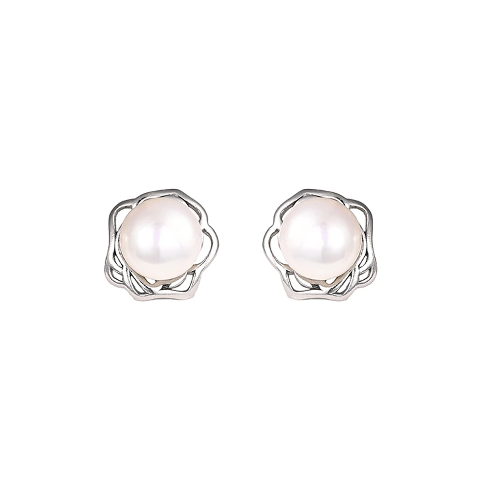 

HOYON Pure 925 Silver Natural Pearl Earring Original Elegant Round Stud Earrings for Women Jewelry Charm Ear Nails for Birthday