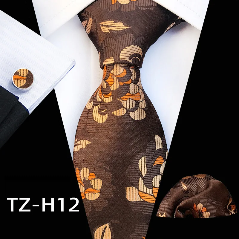 Huishi 8cm Herren Krawatte Set handgemachte Blumen Krawatten Manschetten knöpfe Taschentuch Luxus Business Hochzeits anzug Zubehör Geschenke – Detail 15