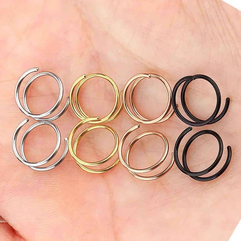 316L Stainless Steel Double Spiral Nose Hoop Ring Nose Hoop Set Women Men Nostril Piercing Jewelry 1PC nose rings