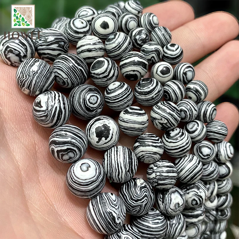 Black Lace White Malachite Stone Loose Round Beads DIY Handmade Bracelet Accessories for Jewelry Making 15" Strand 4 6 8 10 12MM