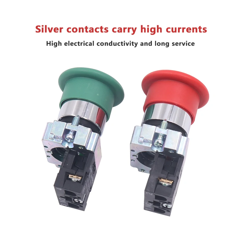 

1 Pcs 22mm Push Button Switch Pure Silver Contacts Green Red 1NO/1NC Self-Reset Np2 Series Bc31 Mushroom Head Switches