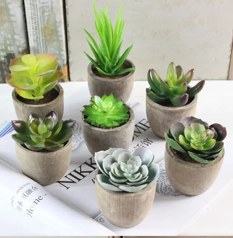 Mini Artificial Succulent Plants - Small Evergreen Pot Decor for Home and Office