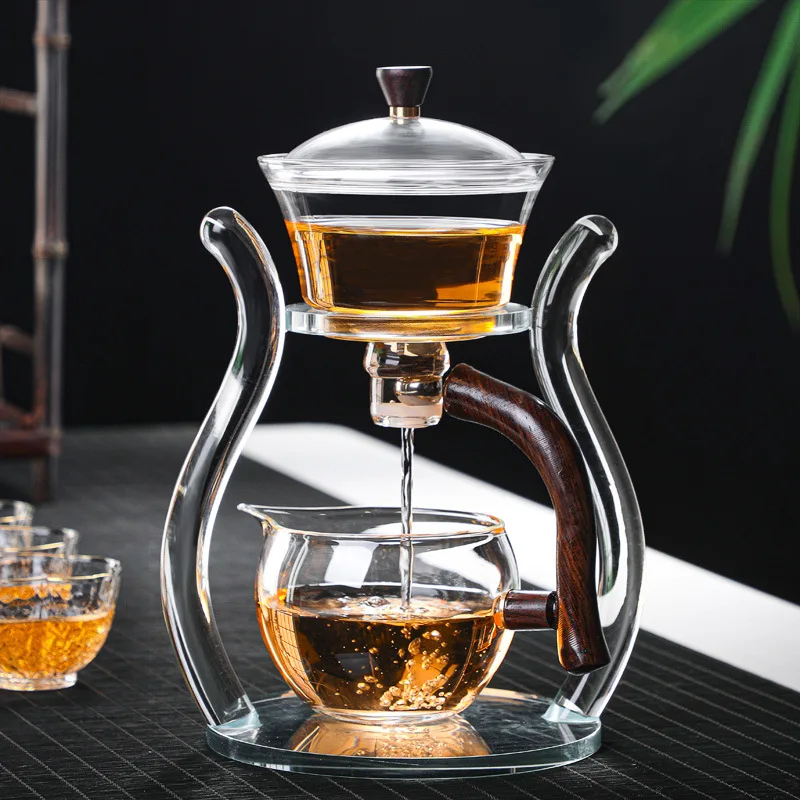 Heat-Resistant Glass Tea Set Magnetic Water Diversion Rotating Cover Bowl Automatic Tea Maker Lazy Kungfu Teapot Drinking