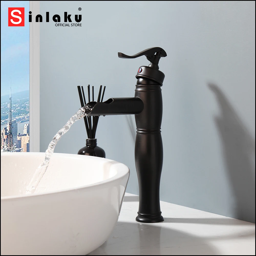 

SINLAKU Bathroom Basin Faucet Deck Mount Matte Black With Single Handle Control Stream Outlet Hot And Cold Water Mixer Taps