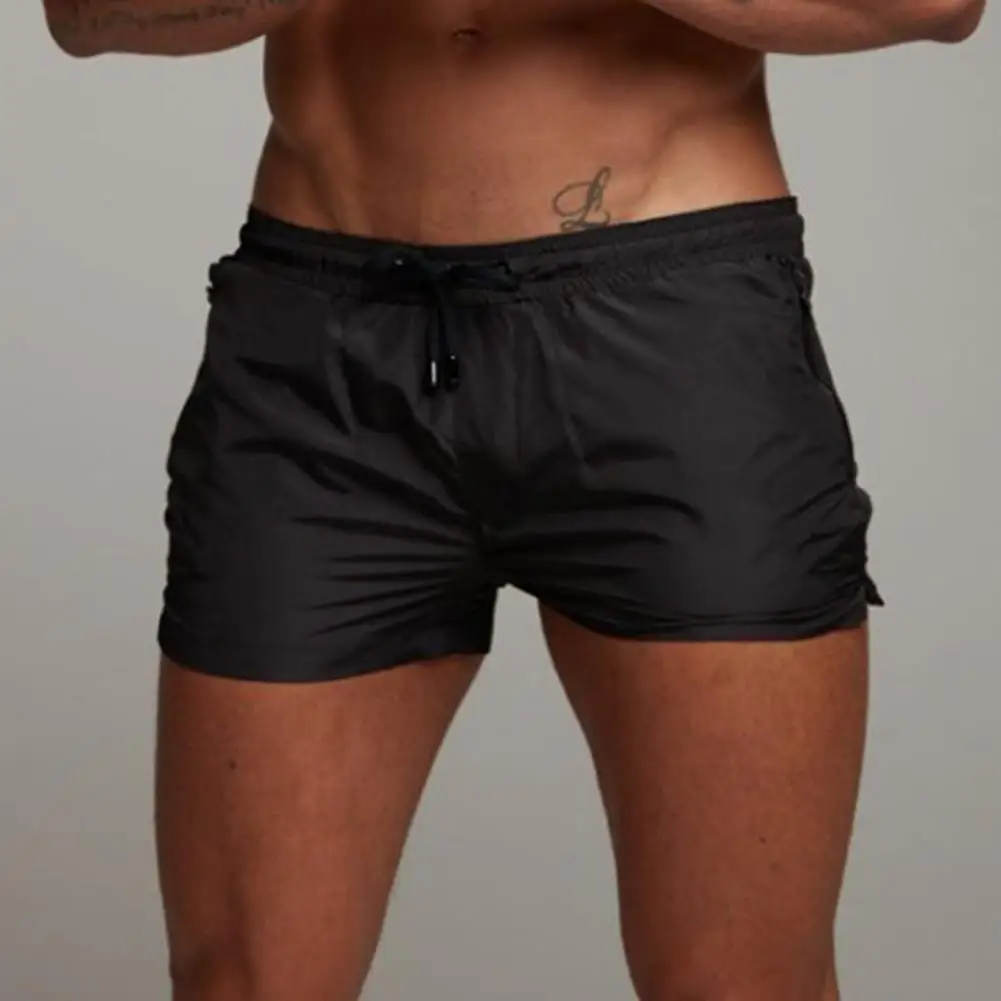 Description Picture 3 of itemMen Summer Casual Shorts Elastic Drawstring Waist Zipper Pockets Shorts Solid Color Quick Drying Running Shorts Streetwear