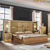 Wooden Modern Gold King Size Bed Double Master Room Villa Home Royal Full Queen Wood Luxury Bedroom Furniture Set 3