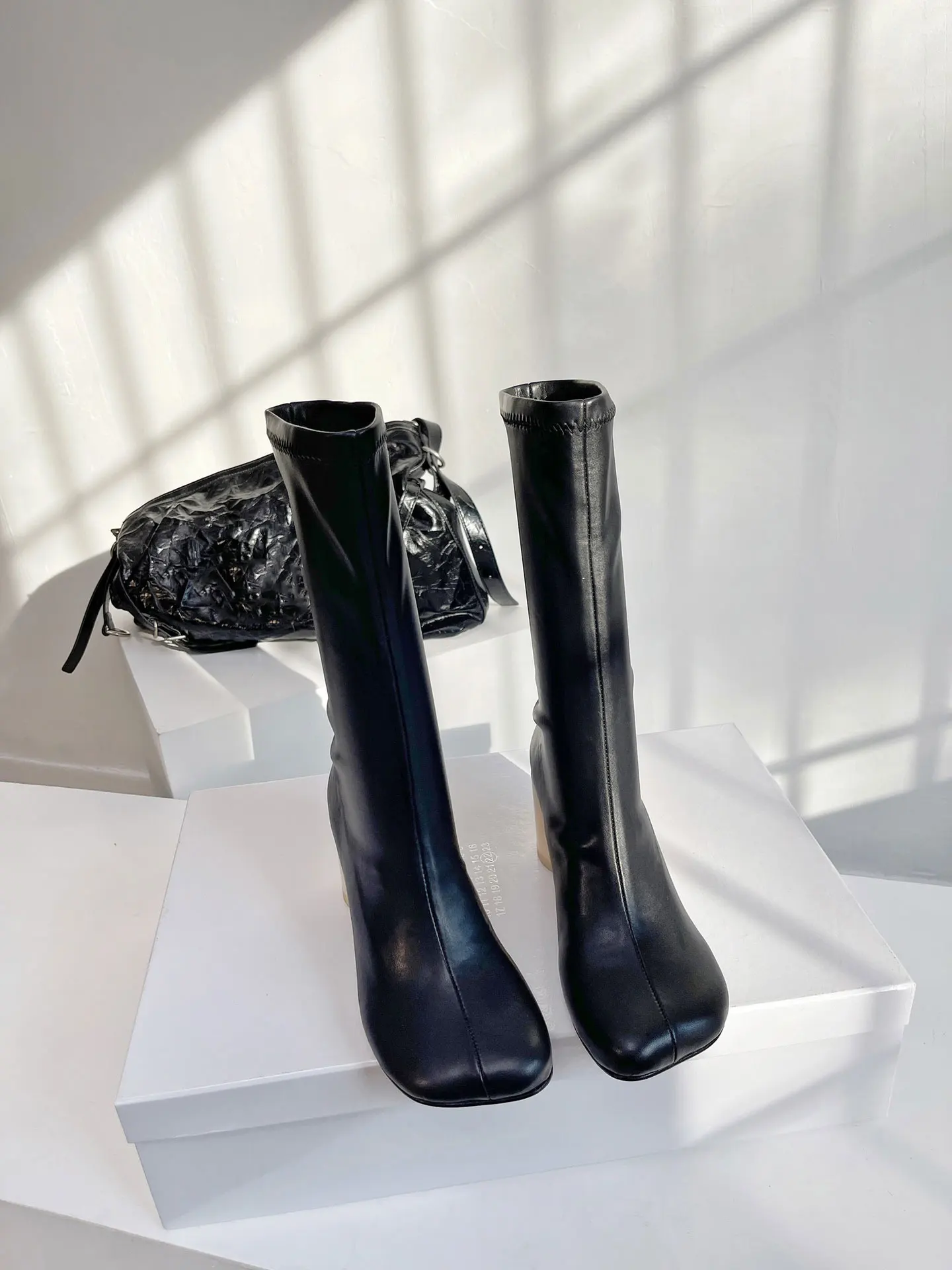 

MMSIX Women's Mid-calf Boots High Quality Square Toe Trendy Female Boot Autumn Winter Solid Leather Low-heeled Boots for Women