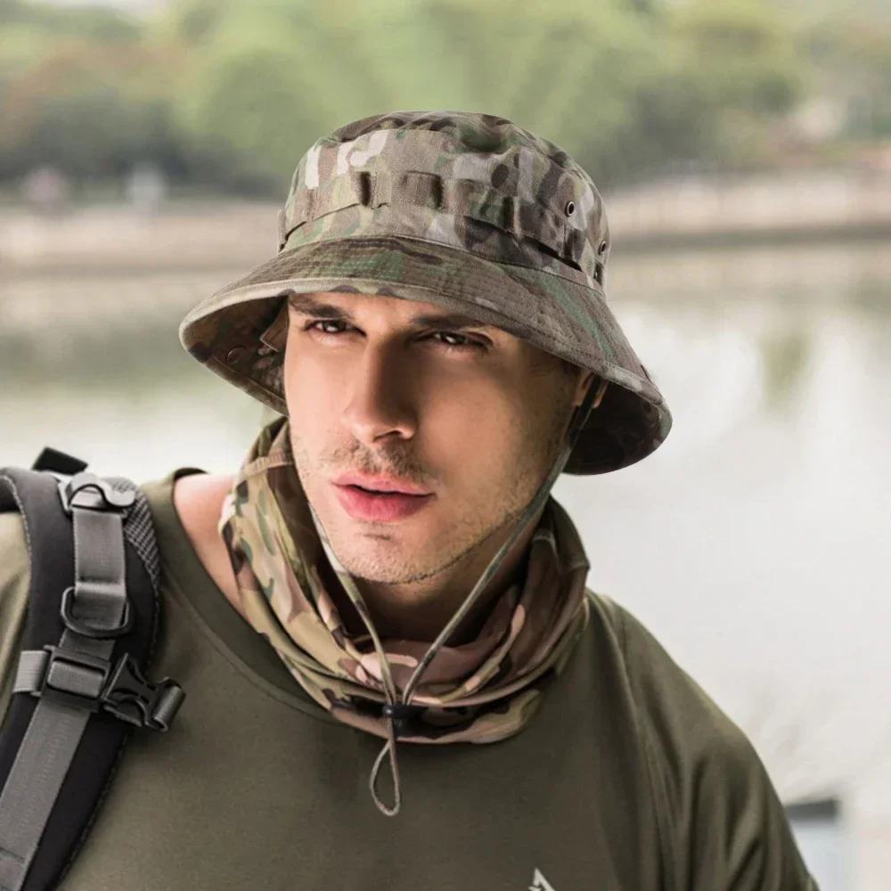 Cappello mimetico Boonie da uomo tattico Panama antivento caccia