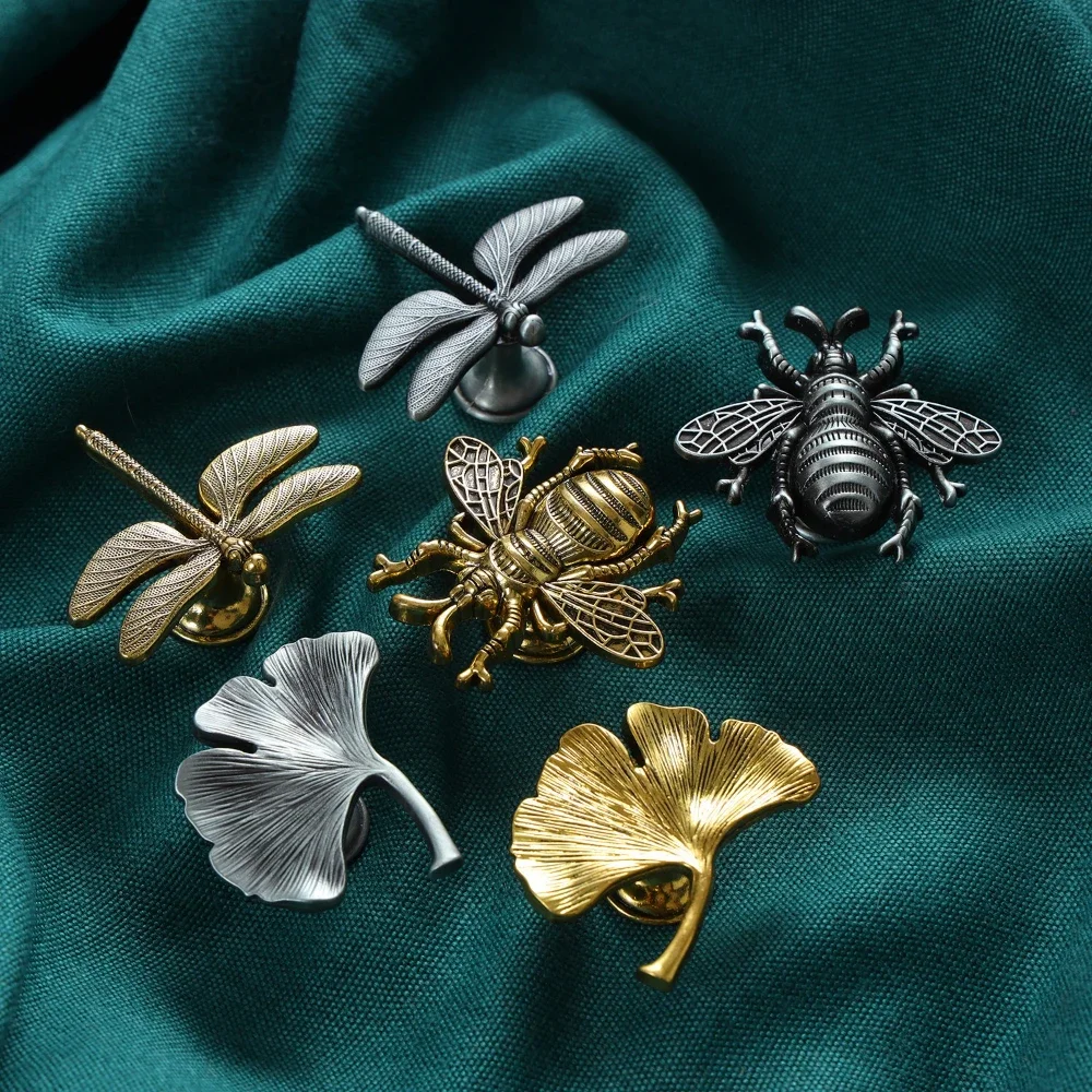 Furniture Handles For Cabinets And Drawers Zinc Alloy Drawer Pulls Bee Leaf Wardrobe Pulls Retro Antique Gold Silver Handles Furniture Handles