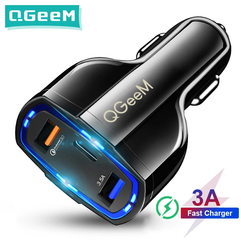 usb charger 12v QGEEM QC 3.0 USB C Car Charger 3-Ports Quick Charge 3.0 Fast Charger for Car Phone Charging Adapter for iPhone Xiaomi Mi 9 Redm airpods usb c Chargers