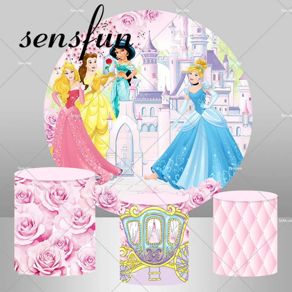 

Фон для фотосъемки с изображением замка принцессы круга для девочек детского дня рождения фотообои с розовыми цветами цилиндрические крышки каретки