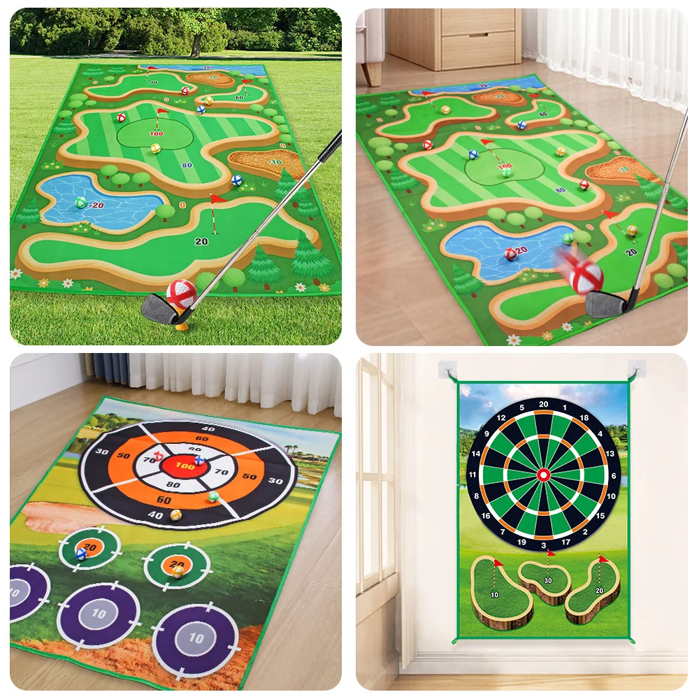 Outdoor Golf Practice Game Party Games Gift New 120x178CM Kids Golf Set with Golf Game Mat Erasable Scoreboard Club Sticky Balls