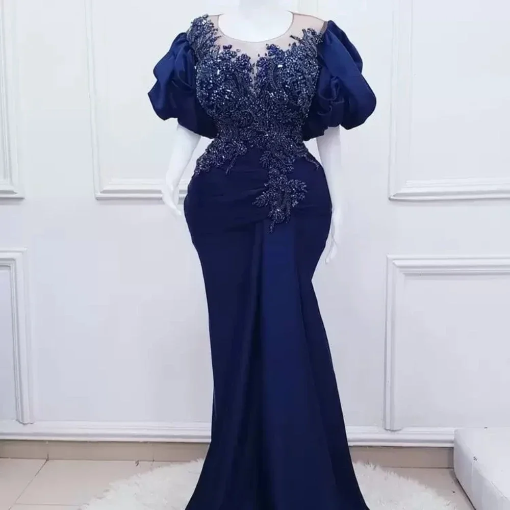 

2024 Plus Size Customize Women's Dress satin lace Sparkly applique short sleeve fishtail dress Party formal evening dress