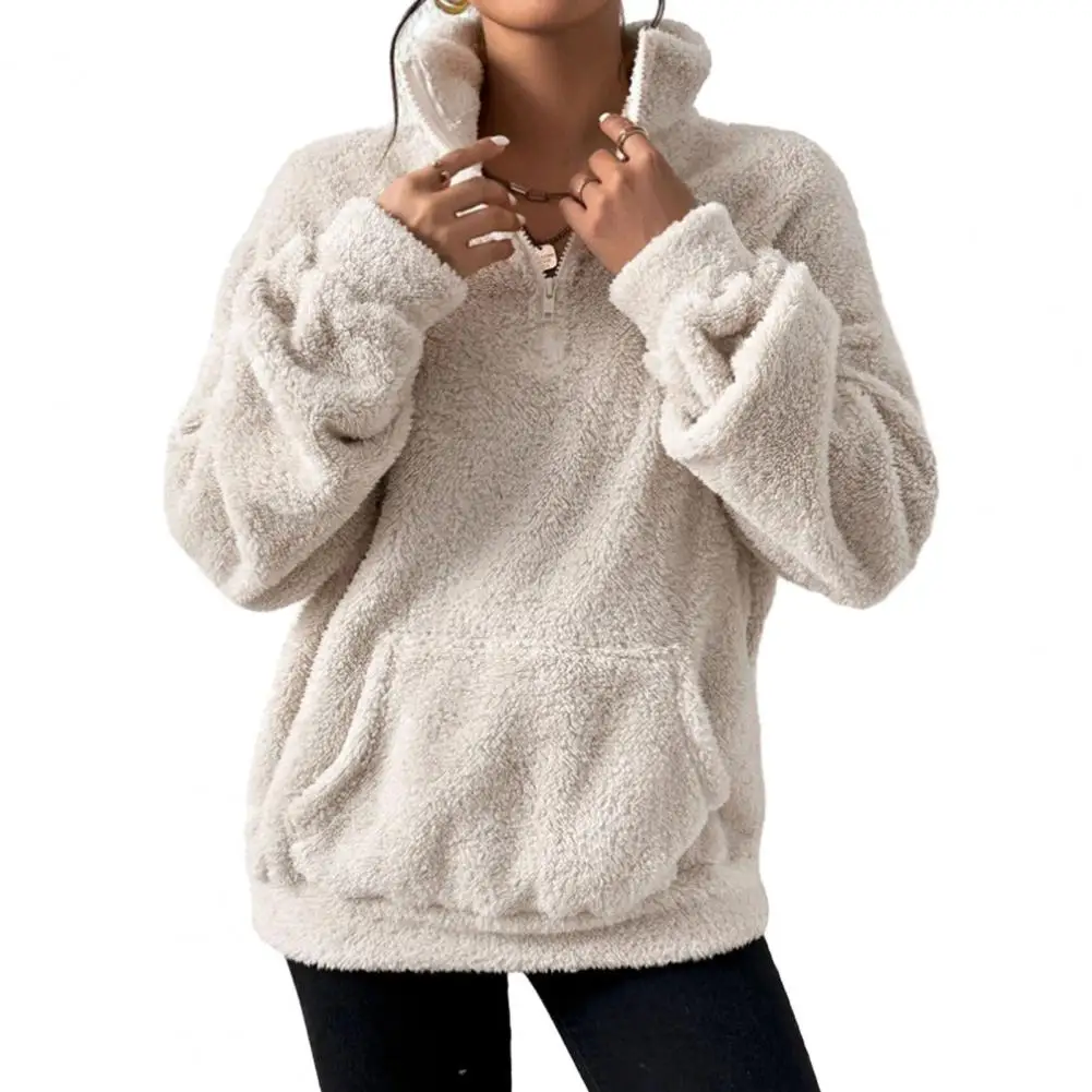 

Lady Winter Top Winter Fall Women's Thickened Plush Sweatshirt Stand Collar Neck Protection Windproof Long Sleeve for Cold