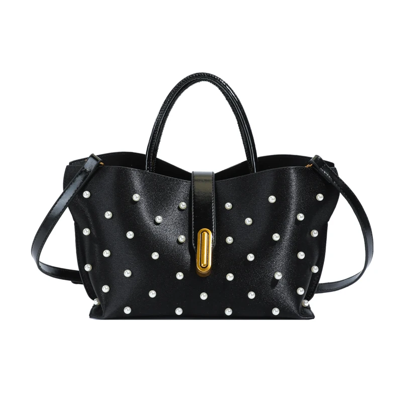 Motorcycle Crossbody Bag with Adjustable Shoulder Strap Commuter Handbag Rivet Bucket Handbag for Women