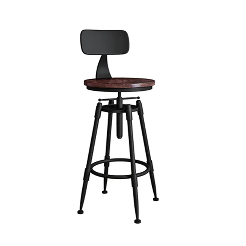 

Bar Chair Swivel Lift Chair Solid Wood High Stool Wrought Iron Back Home Stool Modern Minimalist