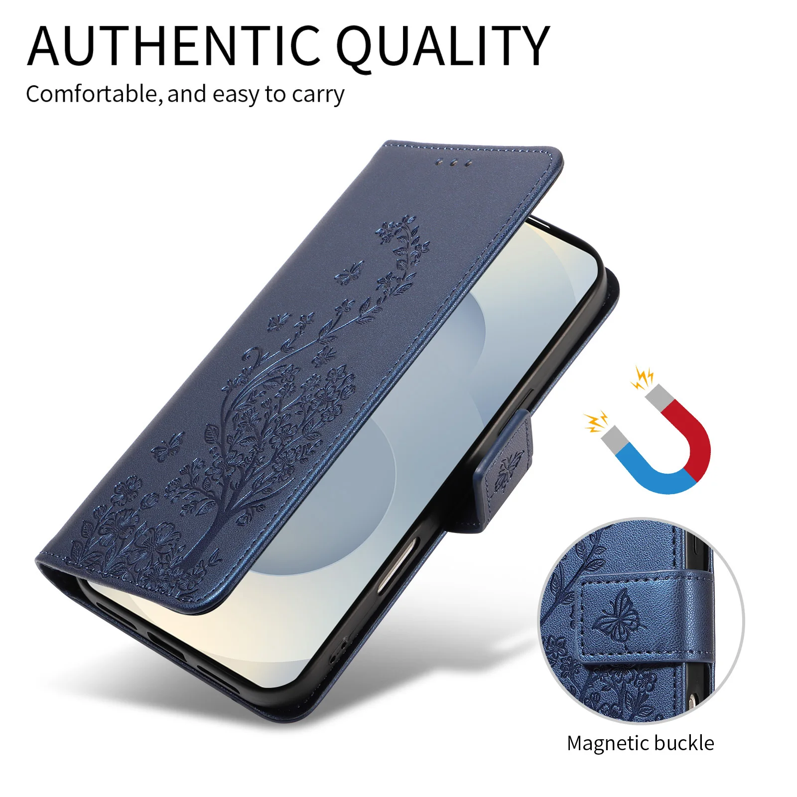 Embossed Faux Leather Flip Wallet Phone Case - Stylish, Portable, Anti-Drop with Card Slot