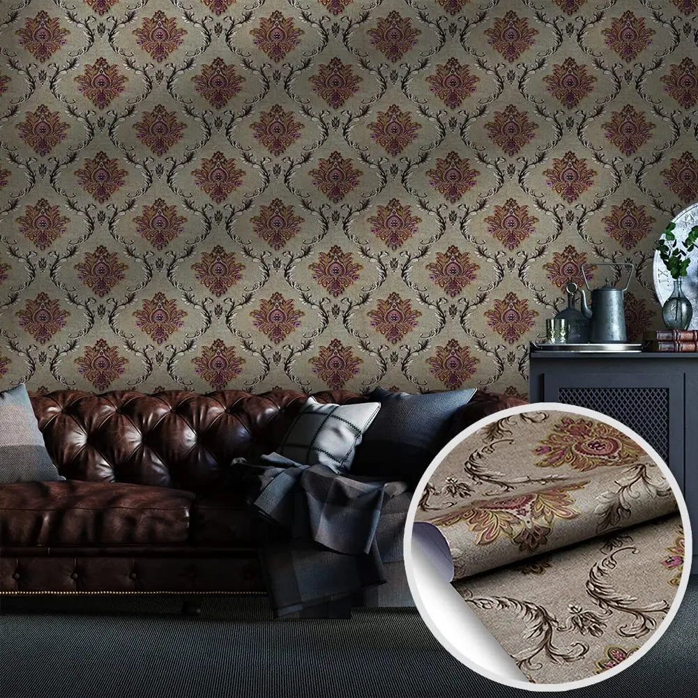 Damask Peel and Stick Wallpaper Removable Self-Adhesive Contact Paper for Drawer Liner Shelf Cabinets Furniture Wall Home Decor fashion piebald jasper drawer cabinet pulls knobs dresser cupboard bathroom door brass handle wall hanging hooks furniture decor