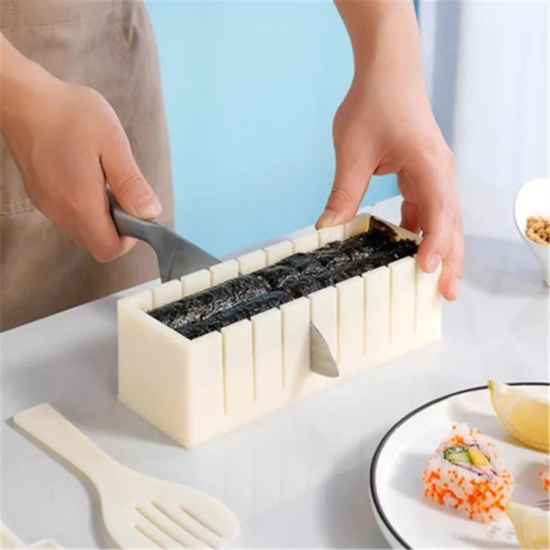 GLN KITCHEN: Sushi Making Kit Deluxe Edition japanes Set 11 Piece Plastic  Maker Tool 8 Rice Roll Mold Shapes Fork Spatula knife (easy, fun, quick)  for