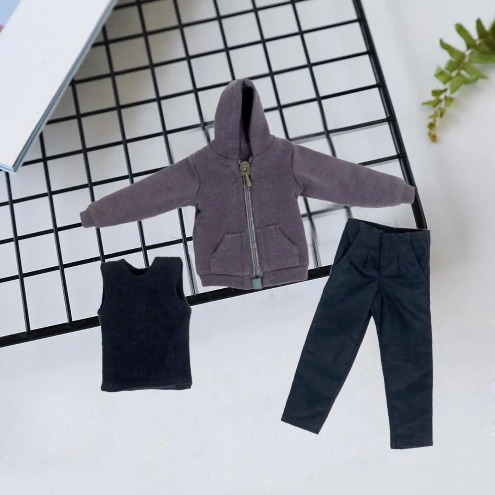 

3x 1:12 Hoodie Vest Pants Miniature Clothing Handmade Doll Clothes Costume for 6in Dress up Doll Model Action Figures Accs