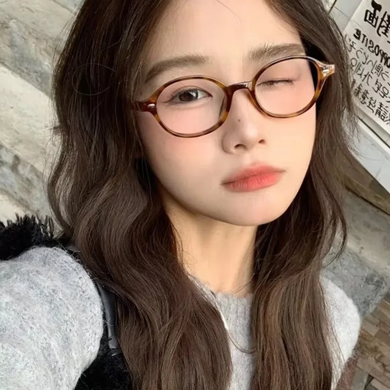 Leopard Print Oval Frame Glasses Women Lovely Anti Blue Light Plain Eyewear Finish Optical Spectacle Computer Clear Glasses Gift 3