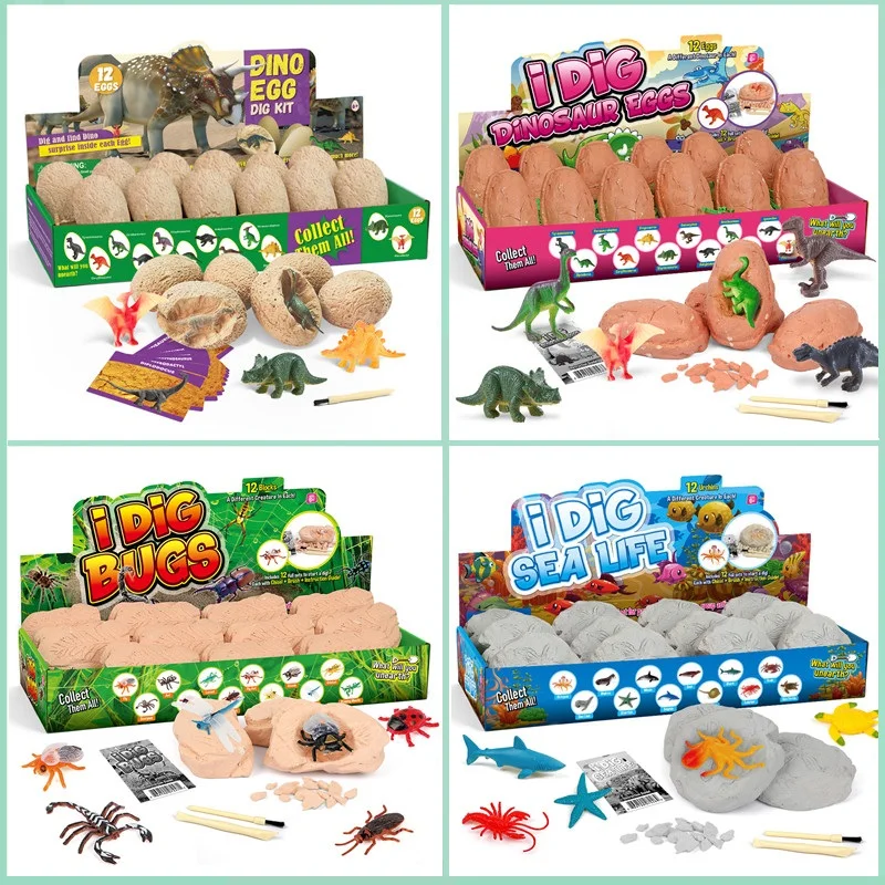12PCS Archeological  Dig Up Dinosaur Egg Fossil Excavation Toy DIY Dino Egg Multiplayer Party Favors Toys Kid Scientific Mining 2