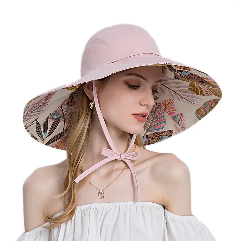 Women Cotton Wide Brim Sun Hats Metal Wired Edge Summer UV