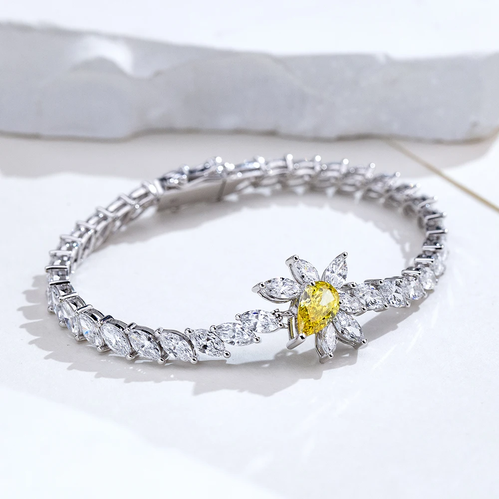 IGI certified lab diamond bracelet MSB-656 displayed on white surface, flower motif design – Vexaro