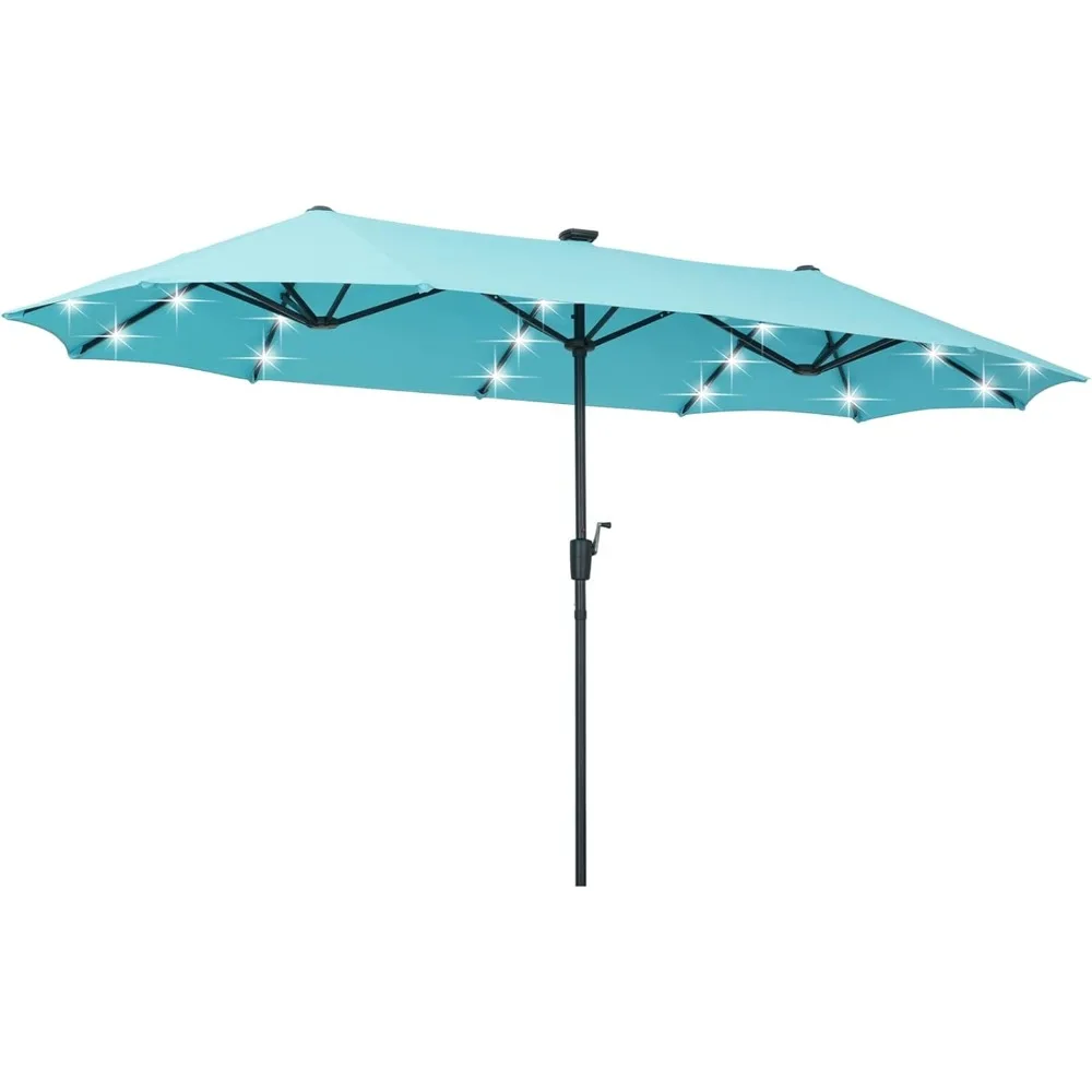 13 FT Rectangular Patio Umbrella with 36 Solar Powered LED Lights Ultimate Sun Protection & Easy Crank for Deck, Garden, Pool