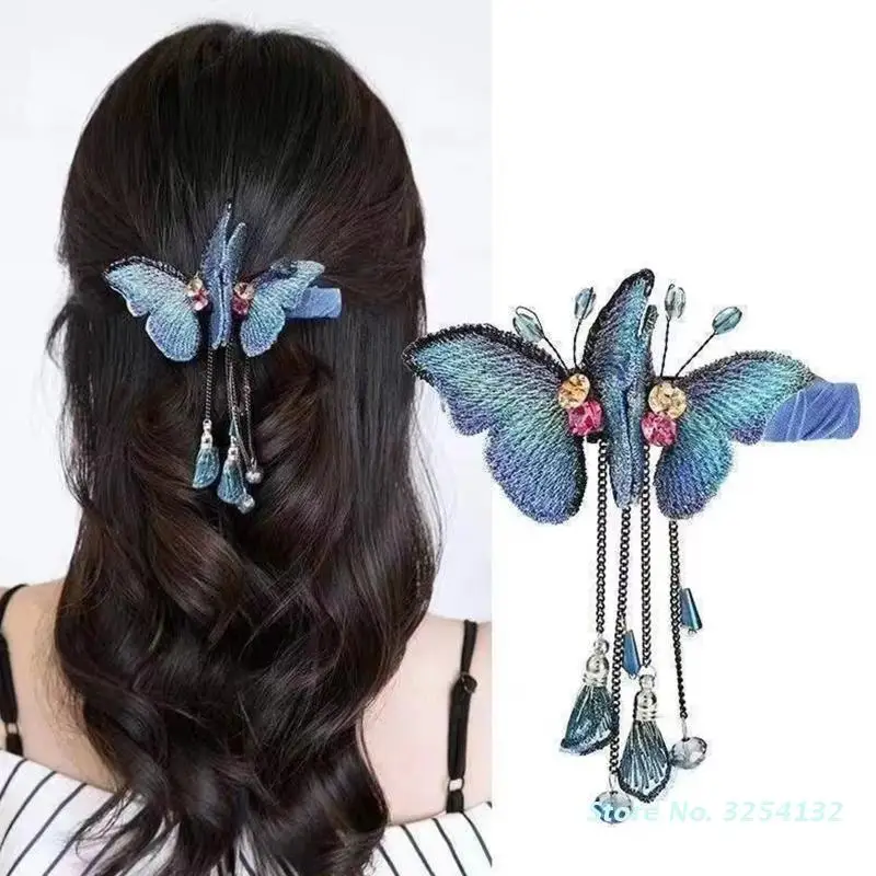 

Beautiful Blue Tassel Butterfly Spring Clip Hairpin Hair Clips Hair Barrette Ponytail Hair Clip Gift for Girl Women Friend