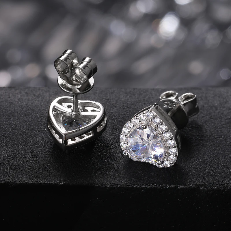 Heart Moissanite Silver Earrings for Women