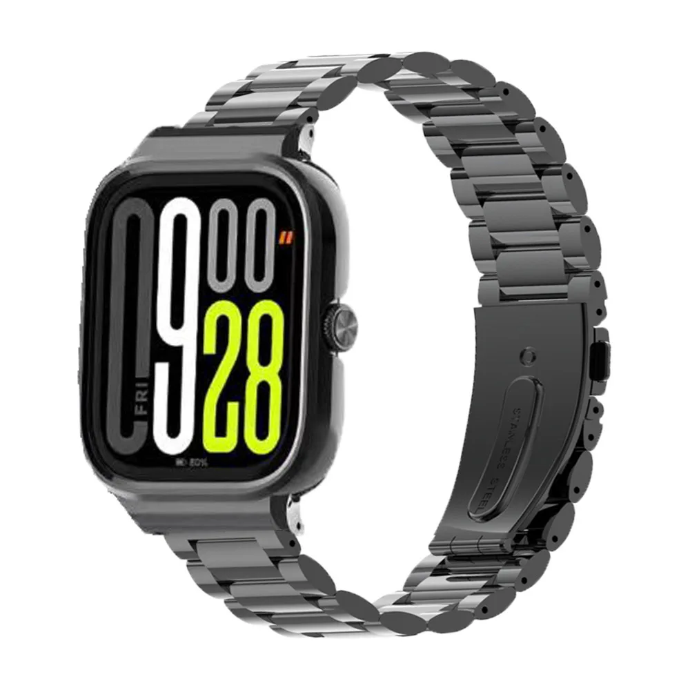 Enhanced Metal Watch Strap and Protective Case Set - Three-Bead Stainless Steel Design