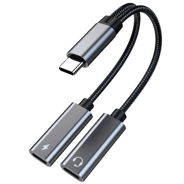 USB C to C 이어폰, PD60W 고속 충전 듀얼 젠더 TA2H 케이블 충전기, 성별 변환