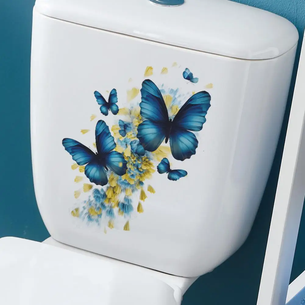

Элегантные голубые бабочки, украшение для ванной комнаты, Синие Бабочки, Набор наклеек для туалета, съемные самоклеящиеся для комнаты